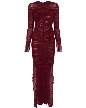 Mugler Ruched Semi-Sheer Maxi Dress - Red