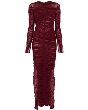 Mugler Ruched Semi-Sheer Maxi Dress - Red