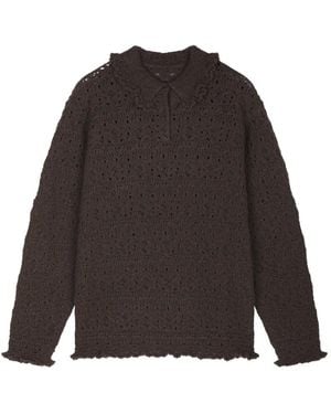 JNBY Crochet-Knit Ruffled Polo Top - Brown