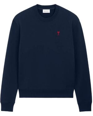Ami Paris Cotton Sweatshirt With Ami De Coeur - Blue