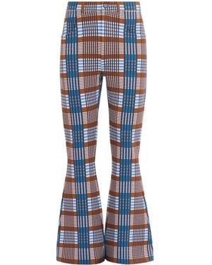 Marni Check-Print Flared Pants - Blue