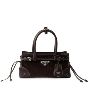 Prada Bonnie Small Corduroy And Leather Handbag - Black
