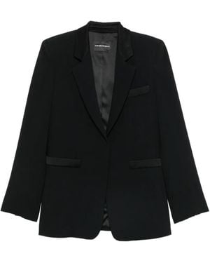 Emporio Armani Satin-Trim Single-Breasted Blazer - Black