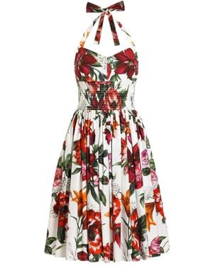Dolce & Gabbana Cotton Floral Mini Dress - Red