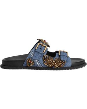 Dolce & Gabbana Beaded-Embellished Slide Sandals - Blue