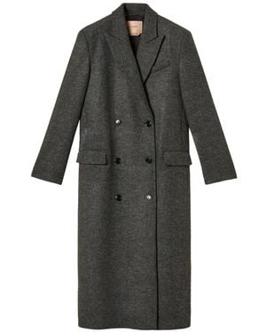 Twinset Chevron-Pattern Double-Breasted Coat - Black