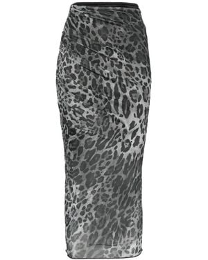 Aniye By Lulù Leopard-Print Ruched Midi Skirt - Grey