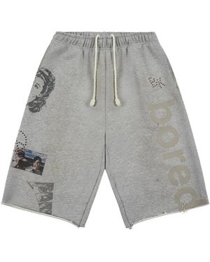 Boredom Kills Graphic-Print Stud-Embellished Shorts - Grey