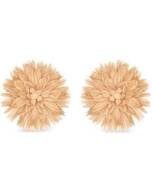 Oscar de la Renta Flower Raffia Earrings - Natural