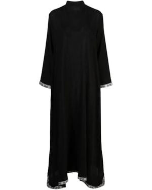 Tessitura Body Couture Dune Embroidered-Motif Oversized Maxi Abaya Dress - Black