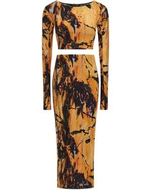Roberto Cavalli Marble-Print Midi Skirt (Set Of Two) - Metallic