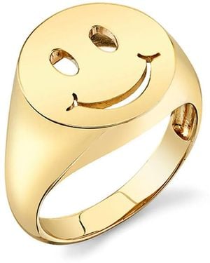 Sydney Evan 14Kt Geelgouden Pure Happy Face Zegelring - Metallic