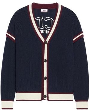 Gcds Striped-detail Buttoned Cardigan - ブルー
