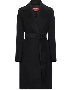 Max Mara Wide-Lapel Belted Coat - Black