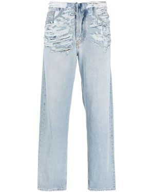 DIESEL Ripped Straight-Leg Jeans - Blue