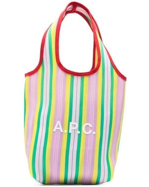 A.P.C. Striped Logo Tote Bag - Blanco