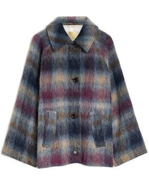 Momoní Eoil Tartan-Check Single-Breasted Coat - Blue