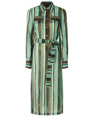 Pinko Cotton Midi Shirt Dress With Brushstroke-Effect Stripes - Green