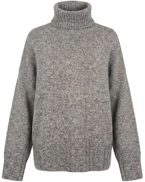 Pinko Dresda Sequin-Embellished Roll-Neck Sweater - Grey