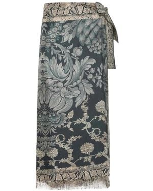 Pierre Louis Mascia Falda Midi Aloe Cruzada Con Motivo De Tapiz Floral - Gris
