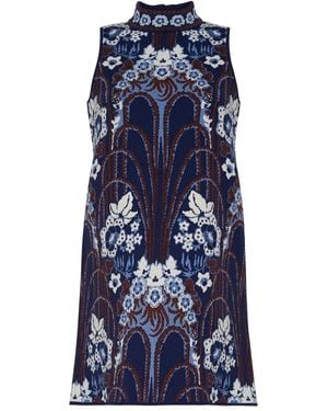 Cara Cara Floral Mock-Neck Mini Dress - Blue