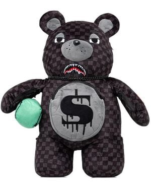 Sprayground Checked-Pattern Bear-Shape Backpack - White