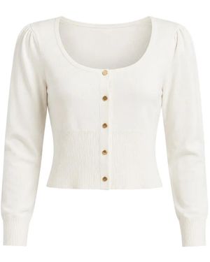Fracomina Puff-Sleeve Ribbed-Hem Cardigan - White