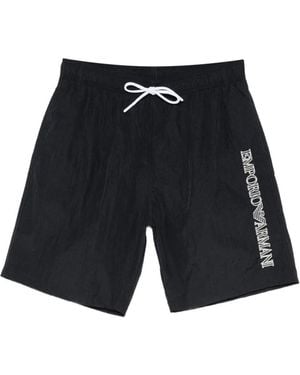 Emporio Armani Logo-Embroidered Striped Swim Shorts - Blue