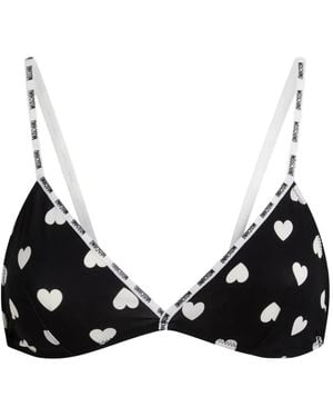Moschino Heart-Print Logo-Trim Bra - Black