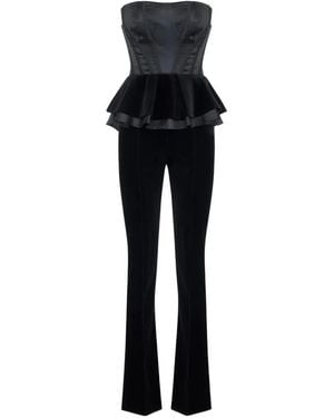 Elisabetta Franchi Gazar And Velvet Jumpsuit - Black