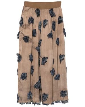 Uma Wang Long Skirt With Appliques And Fringe - Natural
