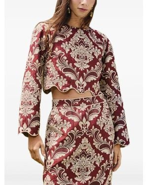 FARM Rio Jacquard Scalloped Top - Red