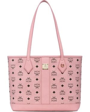 MCM Monogram-Print Logo-Plaque Tote Bag - Pink