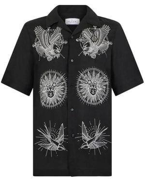 Philipp Plein Chemise De Bowling À Broderies Tatouage - Black