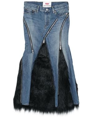 Junya Watanabe Asymmetrische Spijkerrok Met Imitatiebont - Blauw
