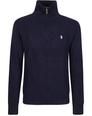 Polo Ralph Lauren Gerippter Pullover mit Reißverschluss - Blau