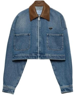 Prada Jacke Mit Lederkragen - Blau