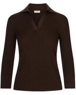 Agnona Ribbed-Knit Buttoned-Cuff Top - Brown