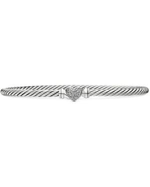 David Yurman Sterling Cable Collectibles Heart Pavé Bracelet (3Mm) - White