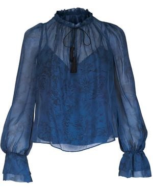 Veronica Beard Maxime Ruffled-Neck Blouse - Blue