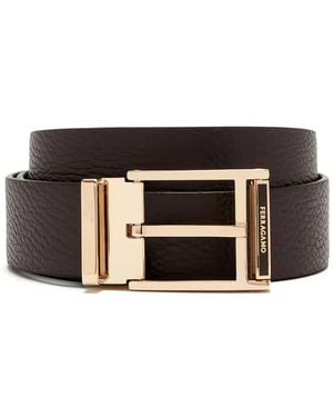 Ferragamo Leather Branded-Buckle Belt - Black