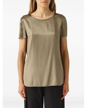 Max Mara Cortona Satin-Finish Short-Sleeve Top - Green