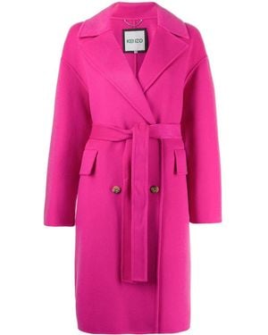 KENZO Wool Coat With Belt - Pink