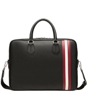 Bally Striped Leather Briefcase - Black