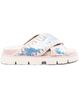 Mou Sequin-Embellished Sandals - White