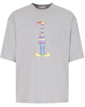 Marni Bird-Print Short-Sleeve T-Shirt - Grey