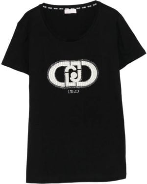 Liu Jo Embellished-Logo T-Shirt - Black