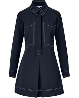 Veronica Beard Contrast-Stitch Shirt Mini Dress - Blue