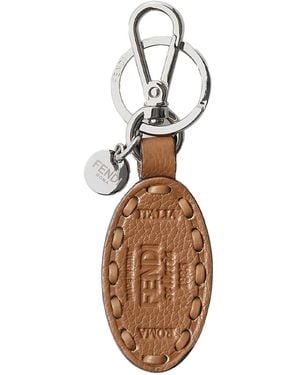 Fendi Oval-Frame Leather Keyring - White