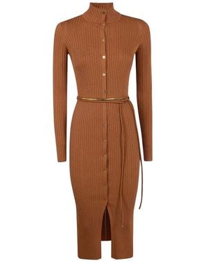 Elisabetta Franchi Midi Knit Dress - Brown